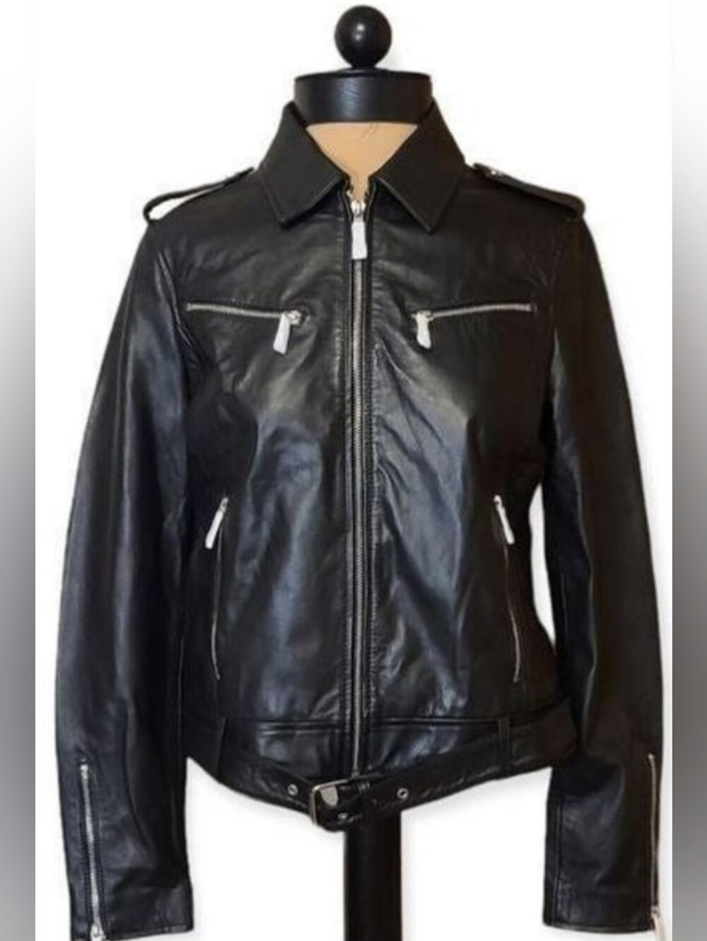 Sam Edelman GENUINE LAMB LEATHER JACKET/Black Womens Sz Large NEW